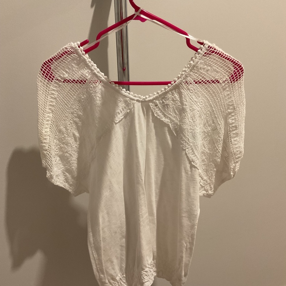 LC Lauren Conrad White Crochet Blouse